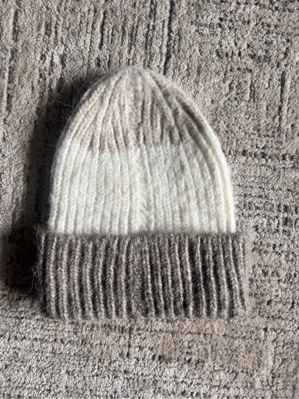 a new day Two-Tone Ribbed Knit Beanie in Cream and Taupe